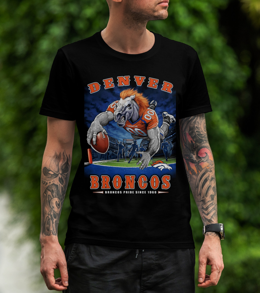 Denver Broncos Pride Since 1960 - End Zone Nfl Football With Mascot And Team Spirit T-Shirt