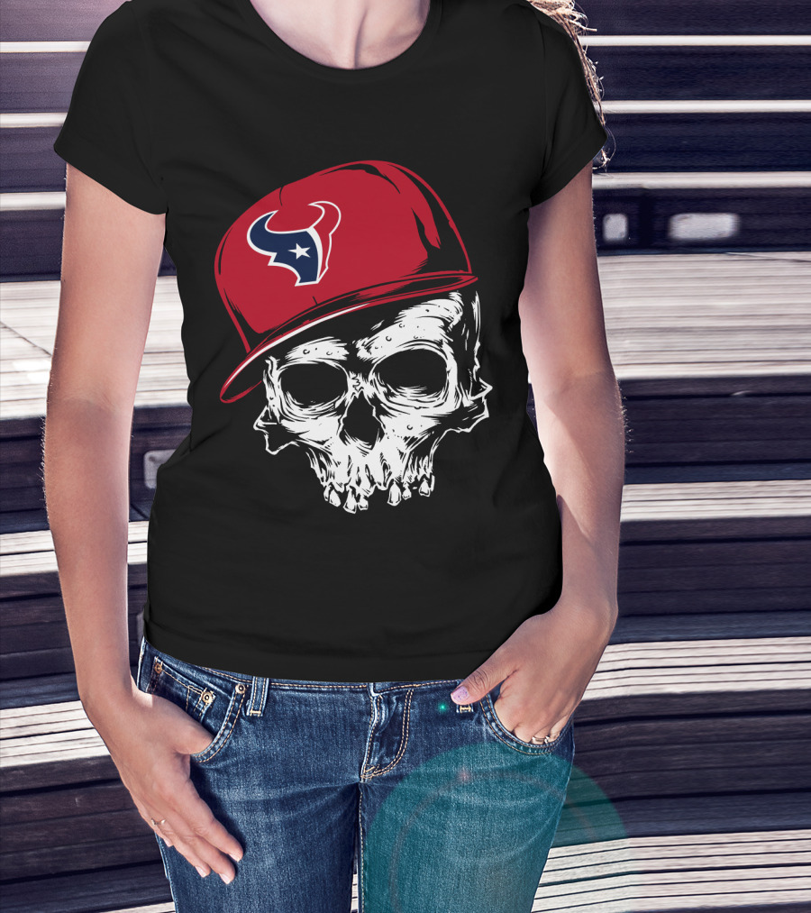 Houston Texans Skull With Red Cap T-Shirt