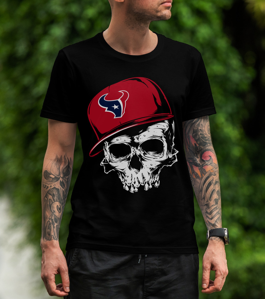 Houston Texans Skull With Red Cap T-Shirt