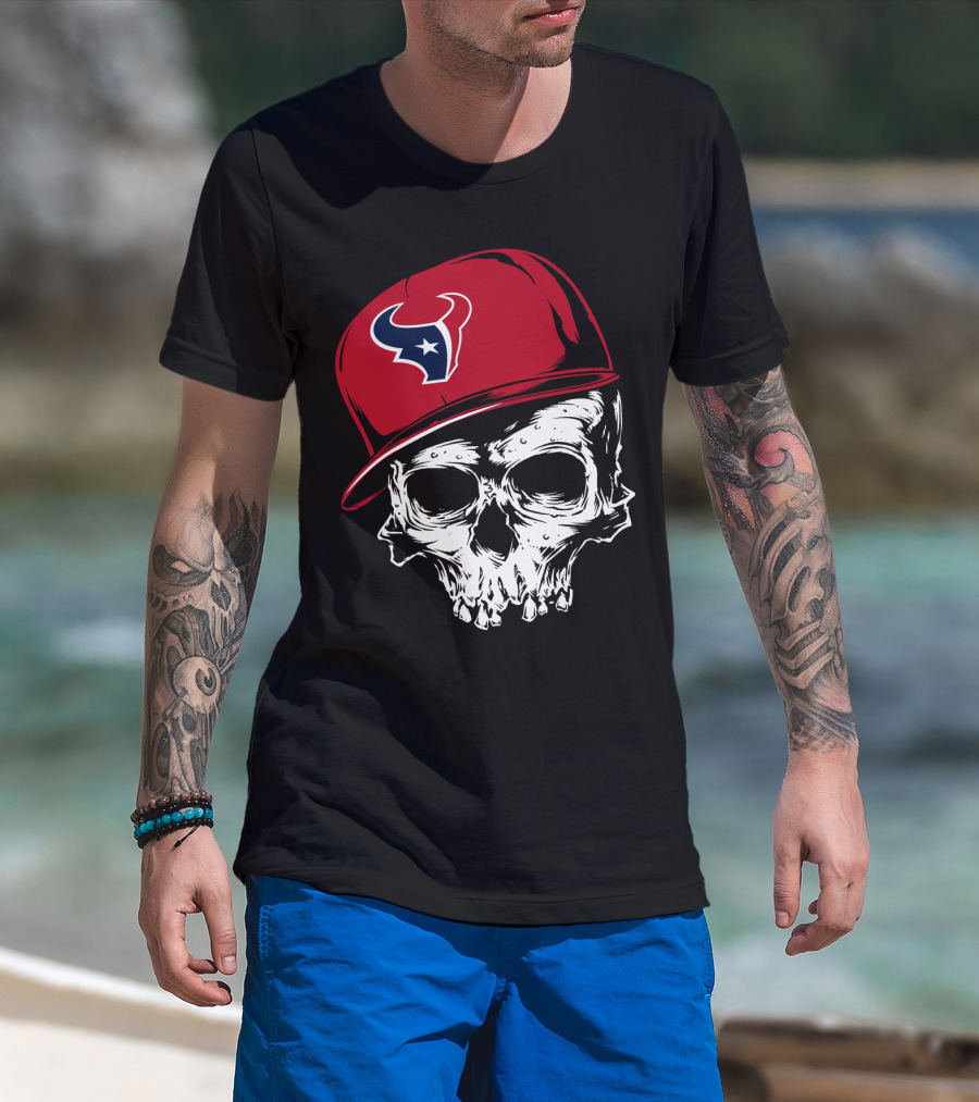 Houston Texans Skull With Red Cap T-Shirt