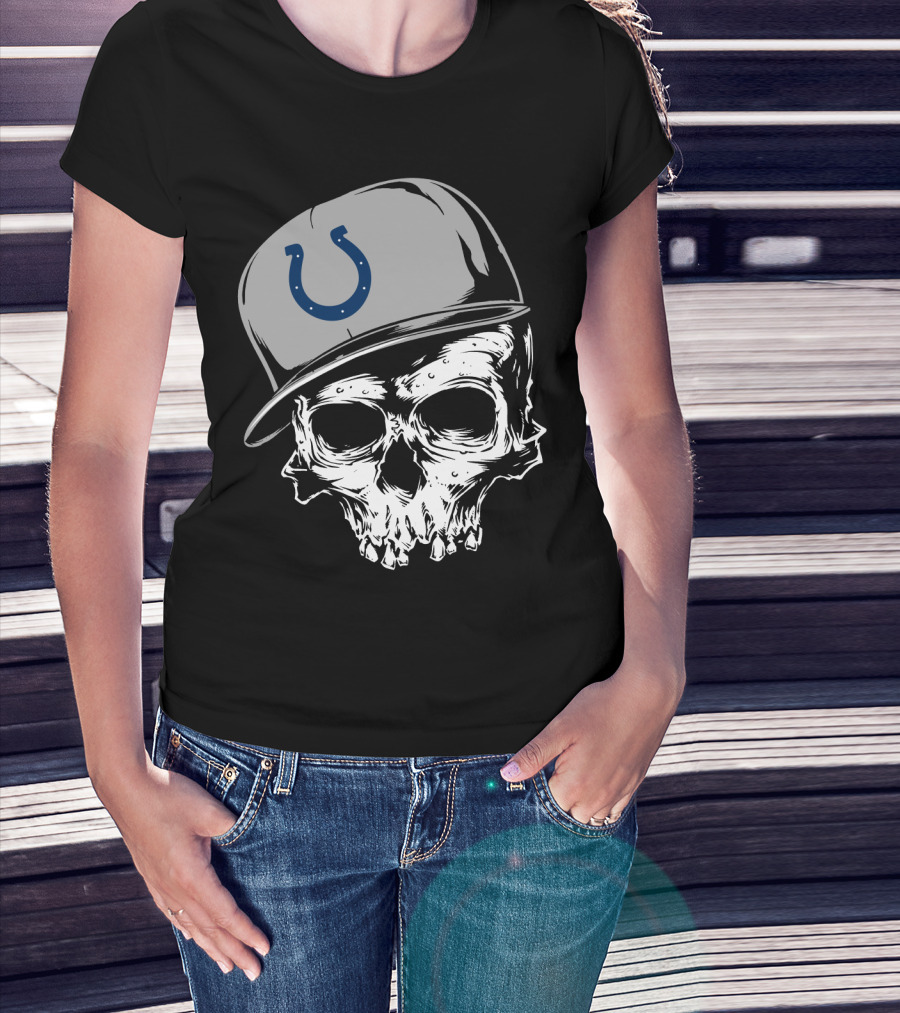 Indianapolis Colts Skull With Cap And Horseshoe T-Shirt