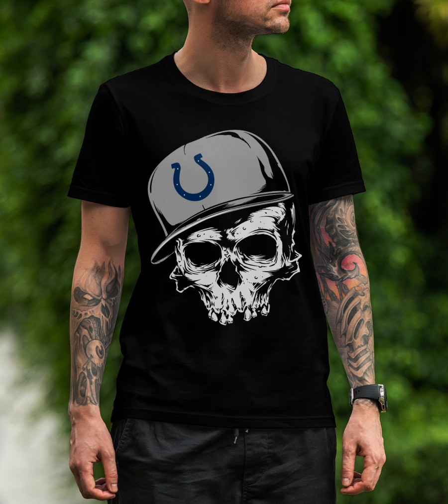 Indianapolis Colts Skull With Cap And Horseshoe T-Shirt