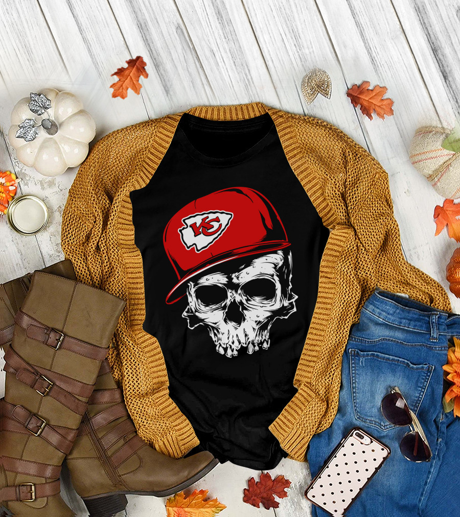 Kansas City Chiefs Skull With Red Cap T-Shirt