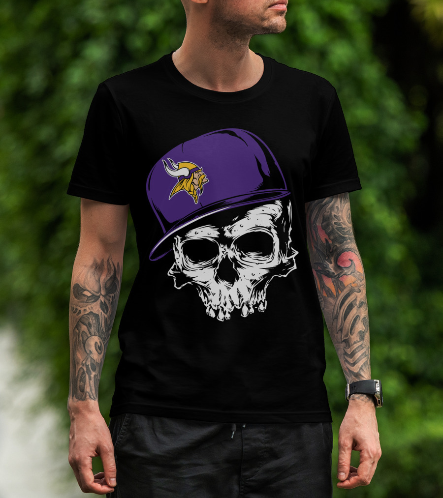 Minnesota Vikings Skull Purple Hat T-Shirt