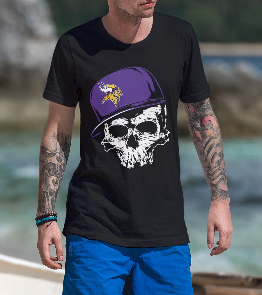 Minnesota Vikings Skull Purple Hat T-Shirt