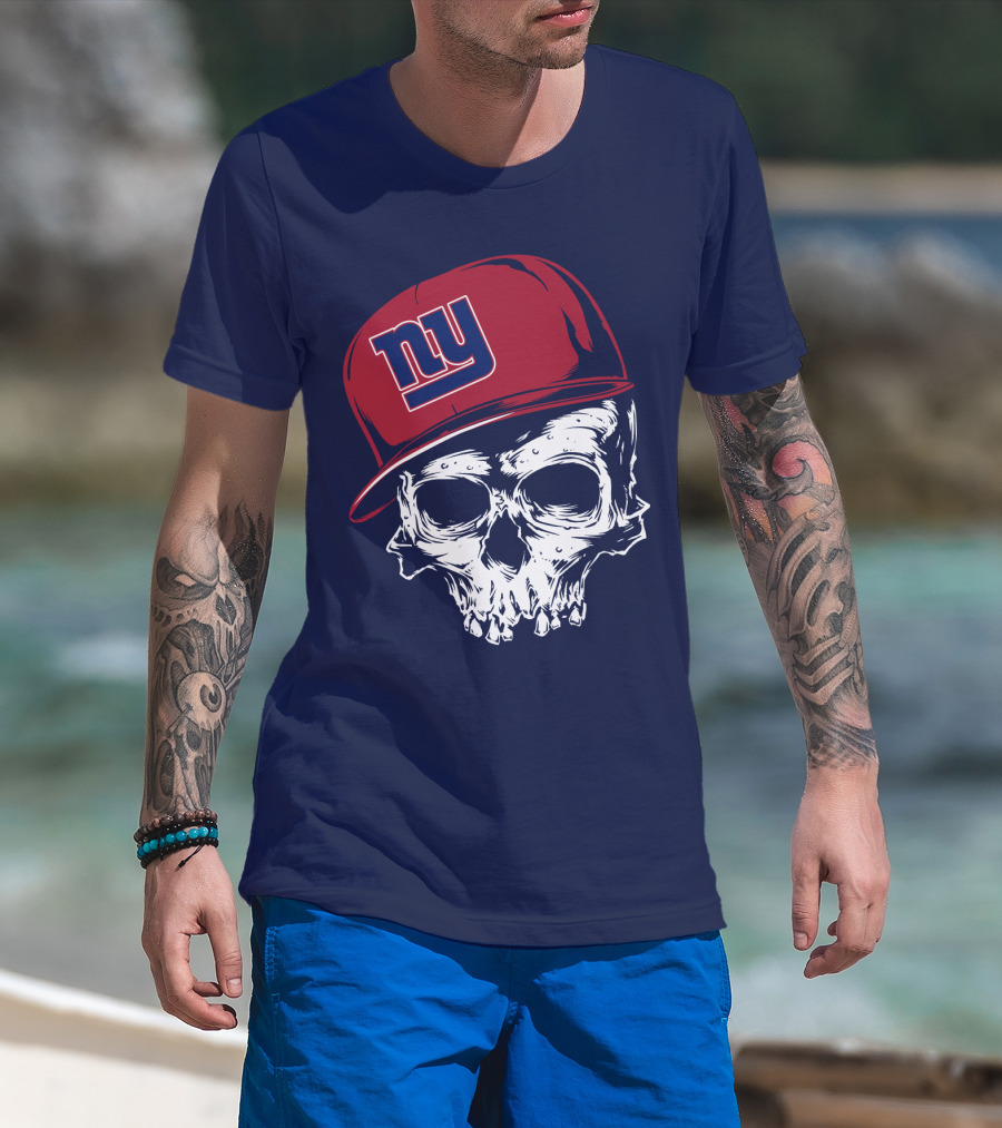 New York Giants Ny Skull Cap Red T-Shirt