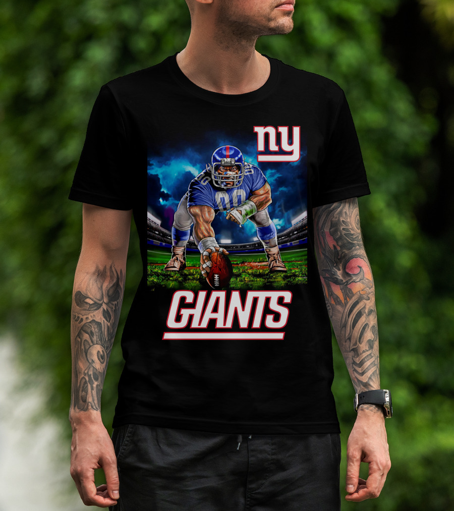 Ny Giants Football 3 Point Stance Nfl Stadium Scene T-Shirt