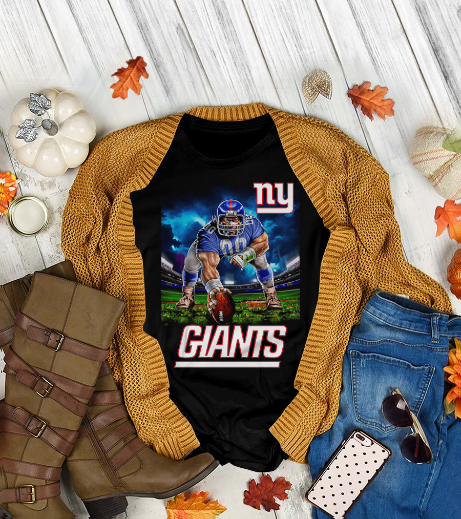 Ny Giants Football 3 Point Stance Nfl Stadium Scene T-Shirt