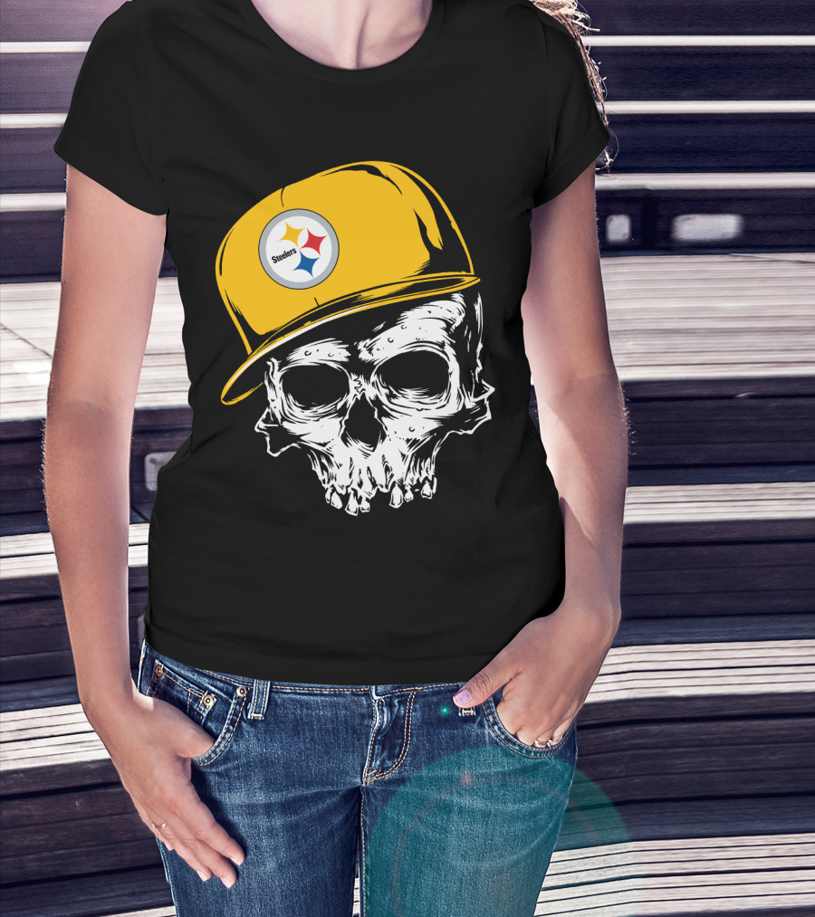 Pittsburgh Steelers Skull With Yellow Cap T-Shirt