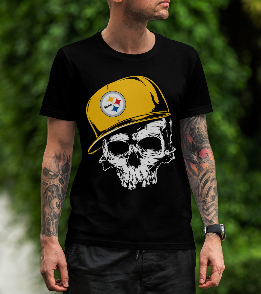 Pittsburgh Steelers Skull With Yellow Cap T-Shirt