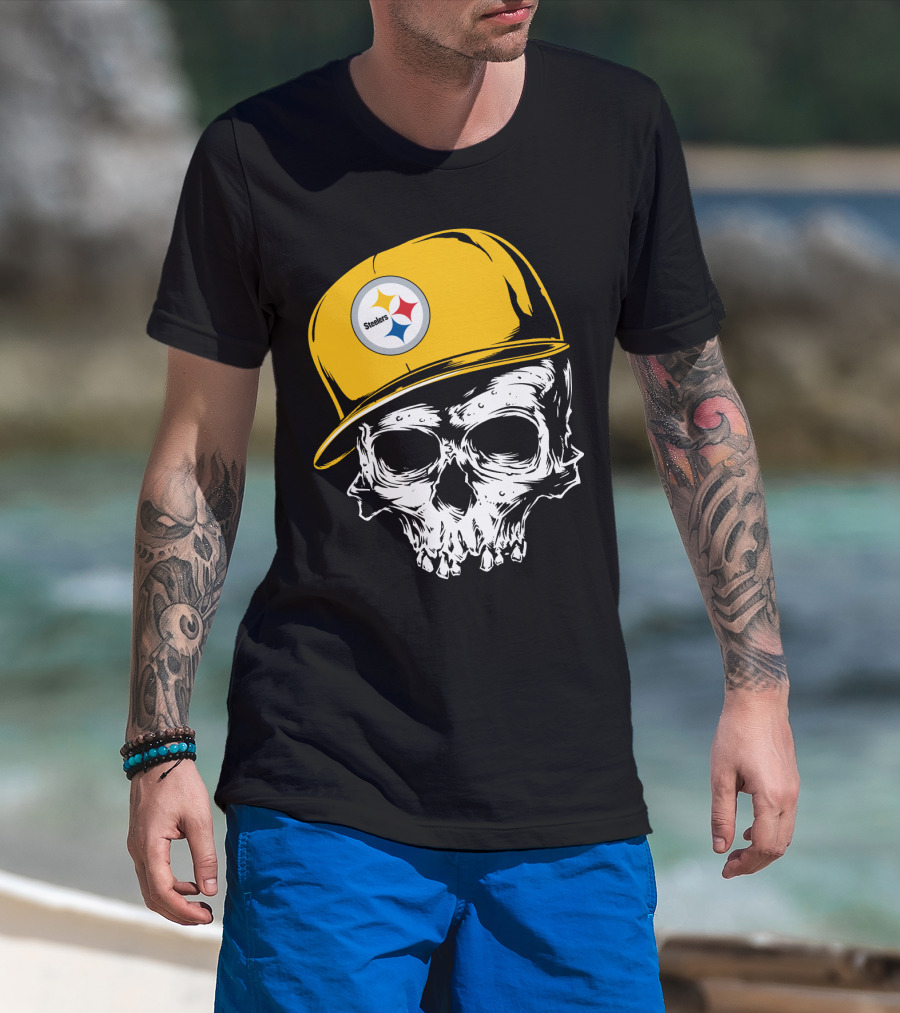Pittsburgh Steelers Skull With Yellow Cap T-Shirt