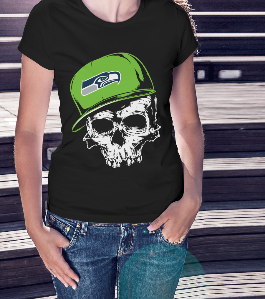 Seattle Seahawks Skull With Green Hat T-Shirt