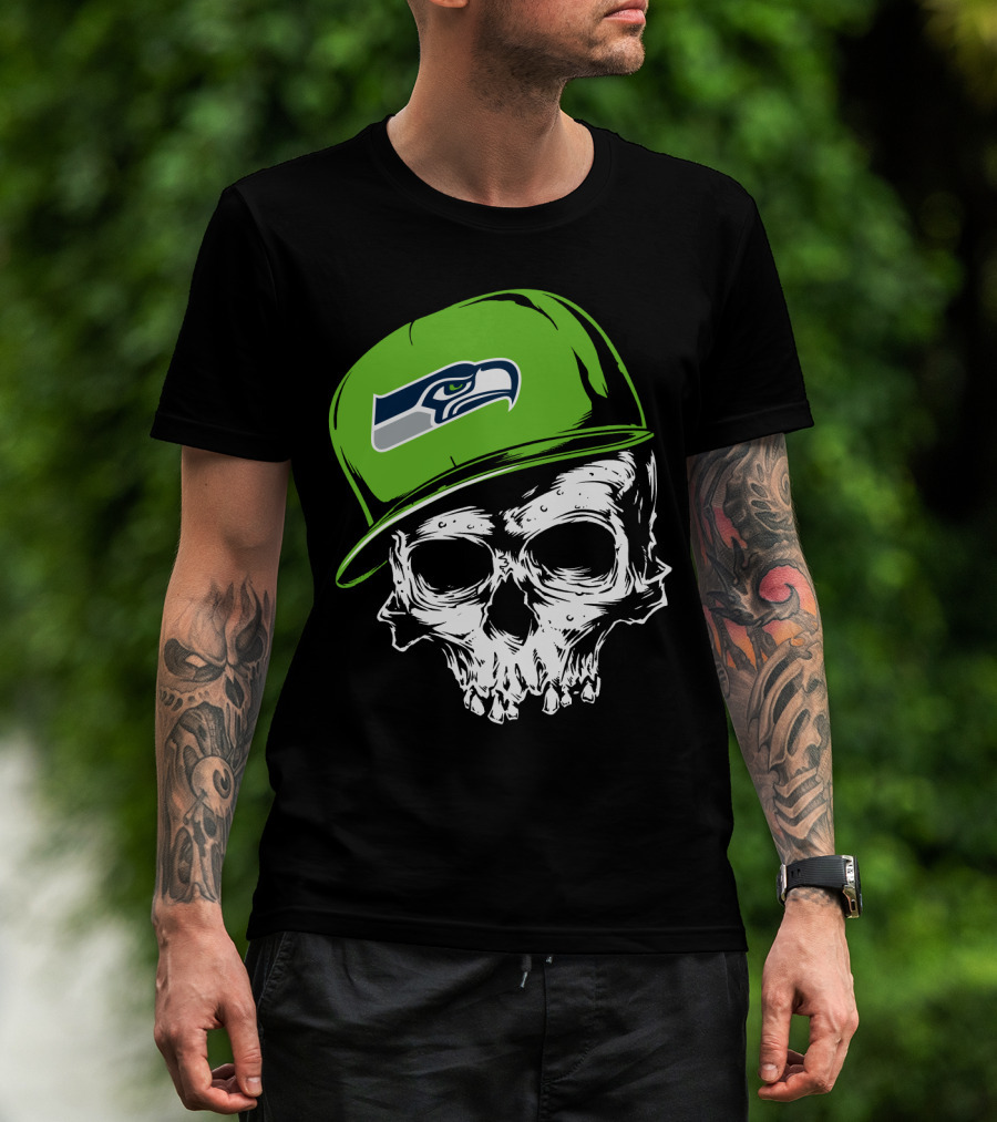 Seattle Seahawks Skull With Green Hat T-Shirt