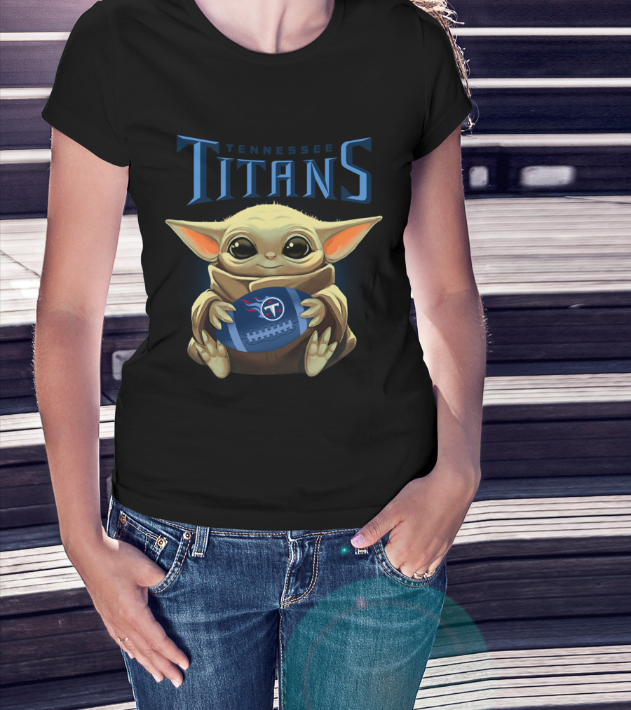 Tennessee Titans Baby Yoda Holding Football T-Shirt