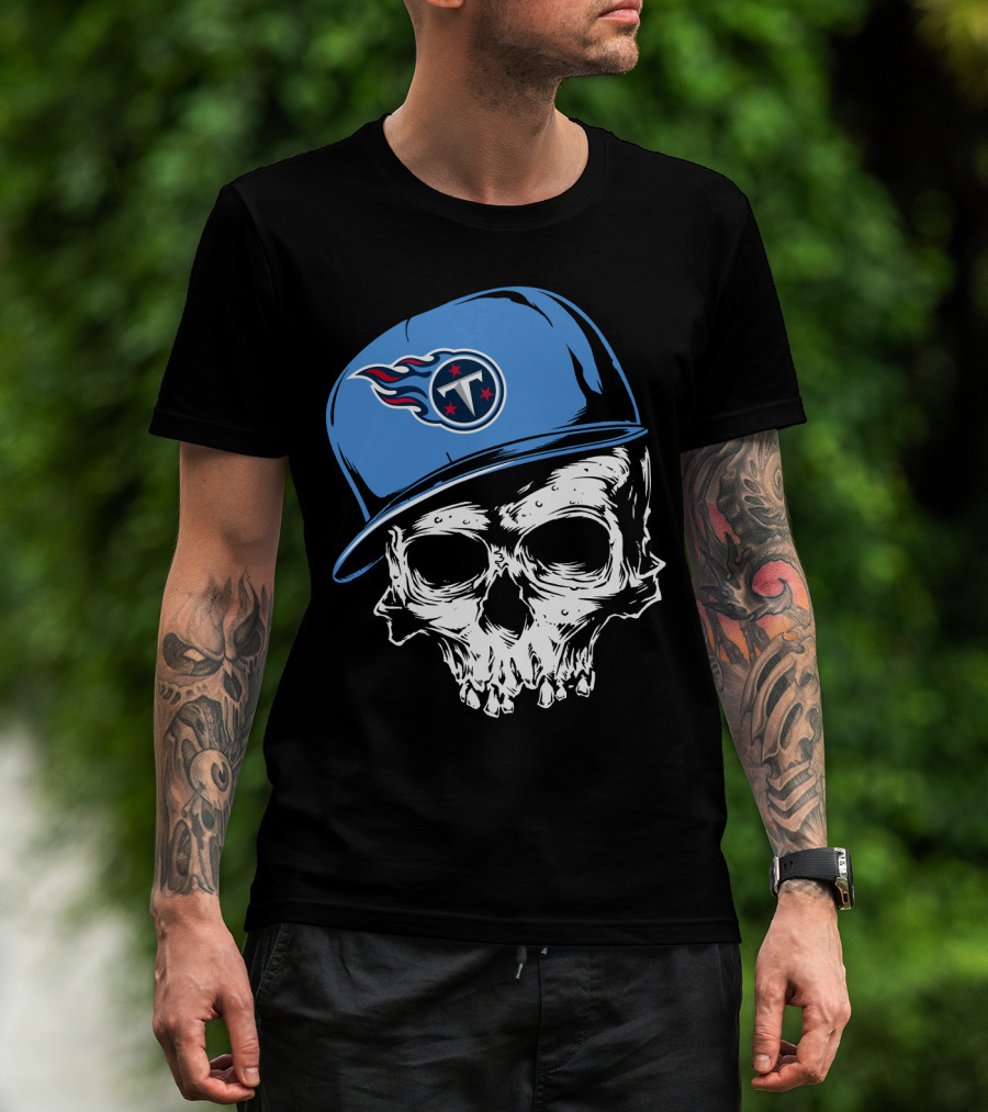 Tennessee Titans Skull With Cap And Iconic Team T-Shirt