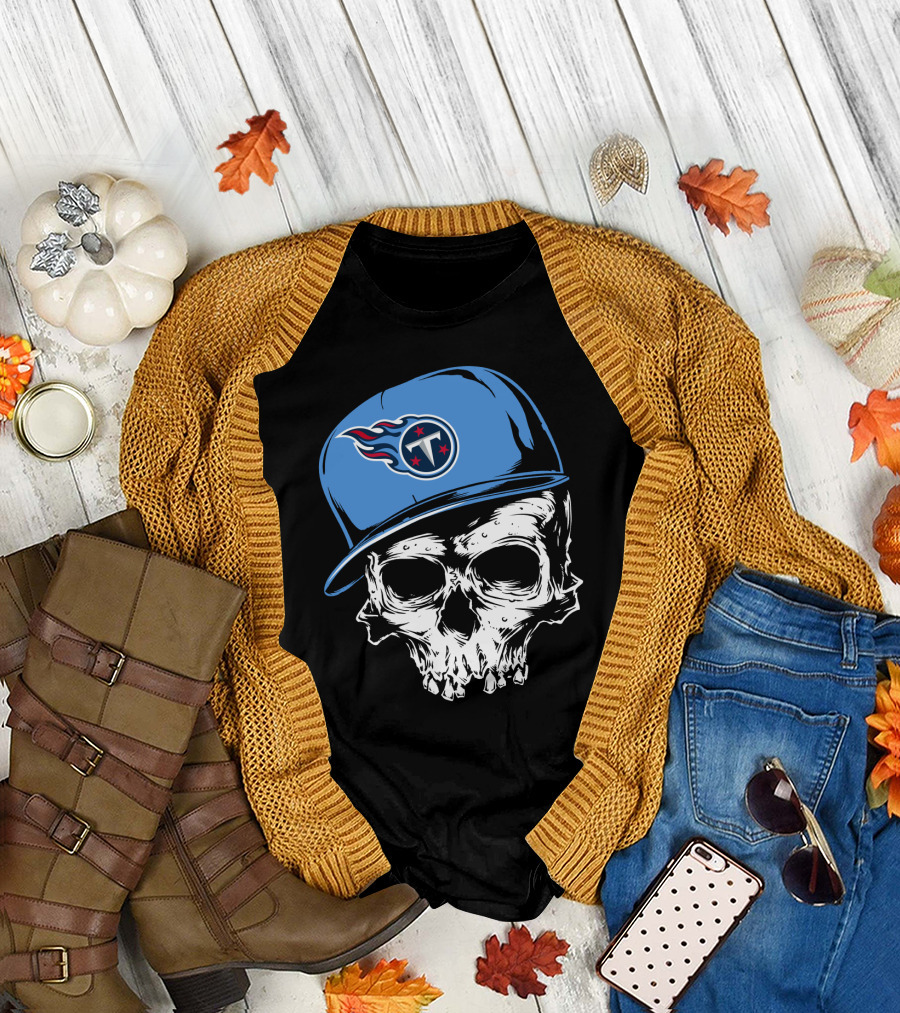 Tennessee Titans Skull With Cap And Iconic Team T-Shirt