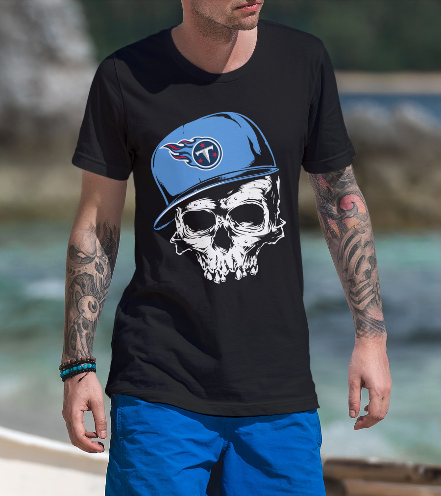 Tennessee Titans Skull With Cap And Iconic Team T-Shirt