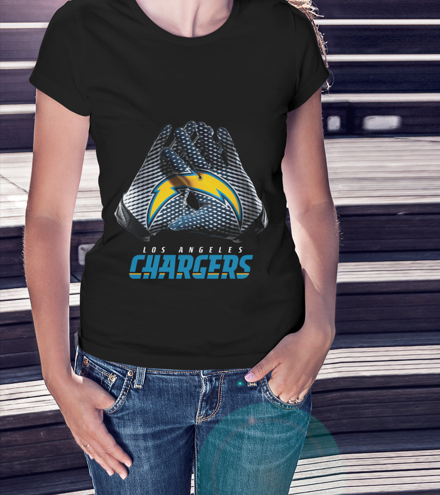 Los Angeles Chargers Nfl Team Bolt Symbol Gloves T-Shirt