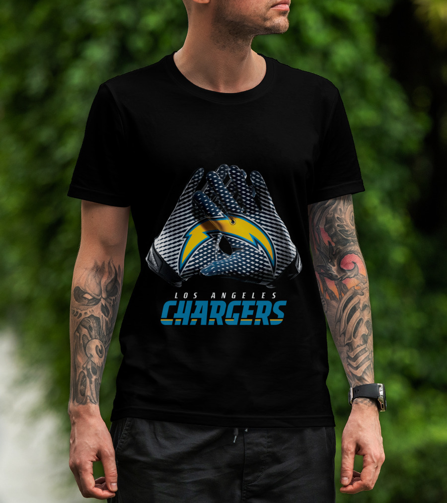 Los Angeles Chargers Nfl Team Bolt Symbol Gloves T-Shirt
