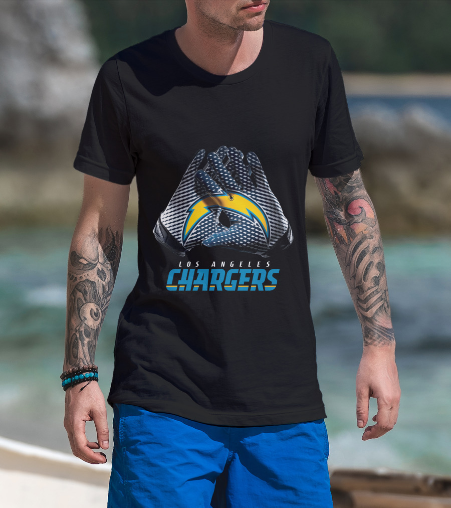 Los Angeles Chargers Nfl Team Bolt Symbol Gloves T-Shirt