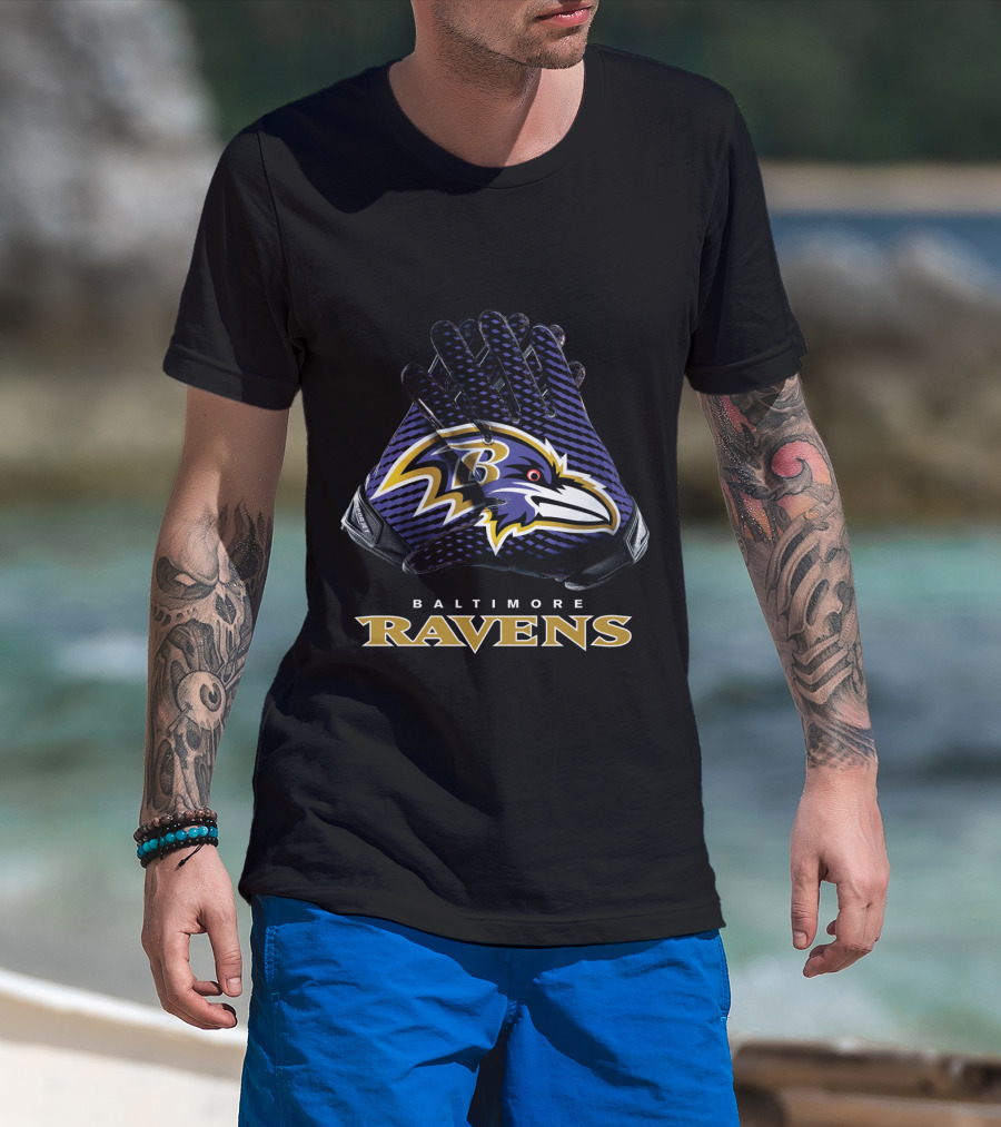 Baltimore Ravens Nfl Gloves Football Team Logo Bold T-Shirt
