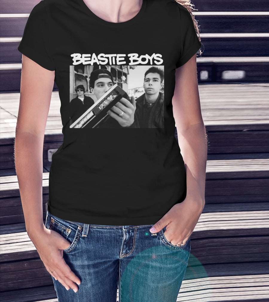 Beastie Boys Holding Boom Box Black And White Photo T-Shirt