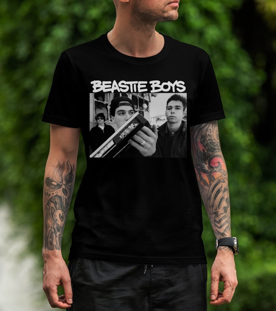 Beastie Boys Holding Boom Box Black And White Photo T-Shirt