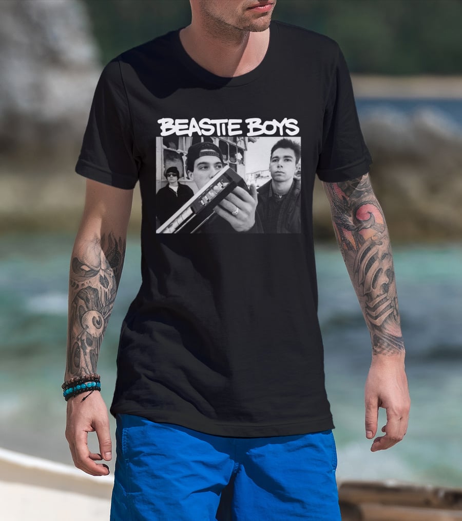 Beastie Boys Holding Boom Box Black And White Photo T-Shirt