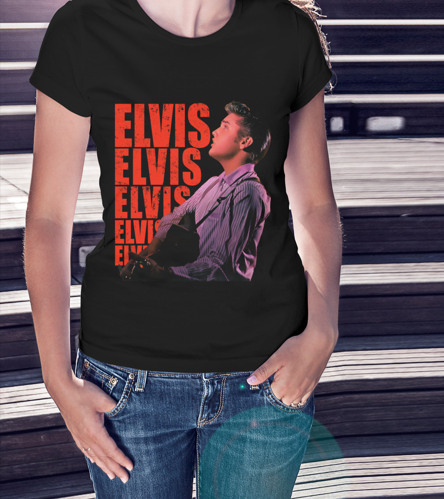 Elvis Vintage Style Portrait With Guitar T-Shirt