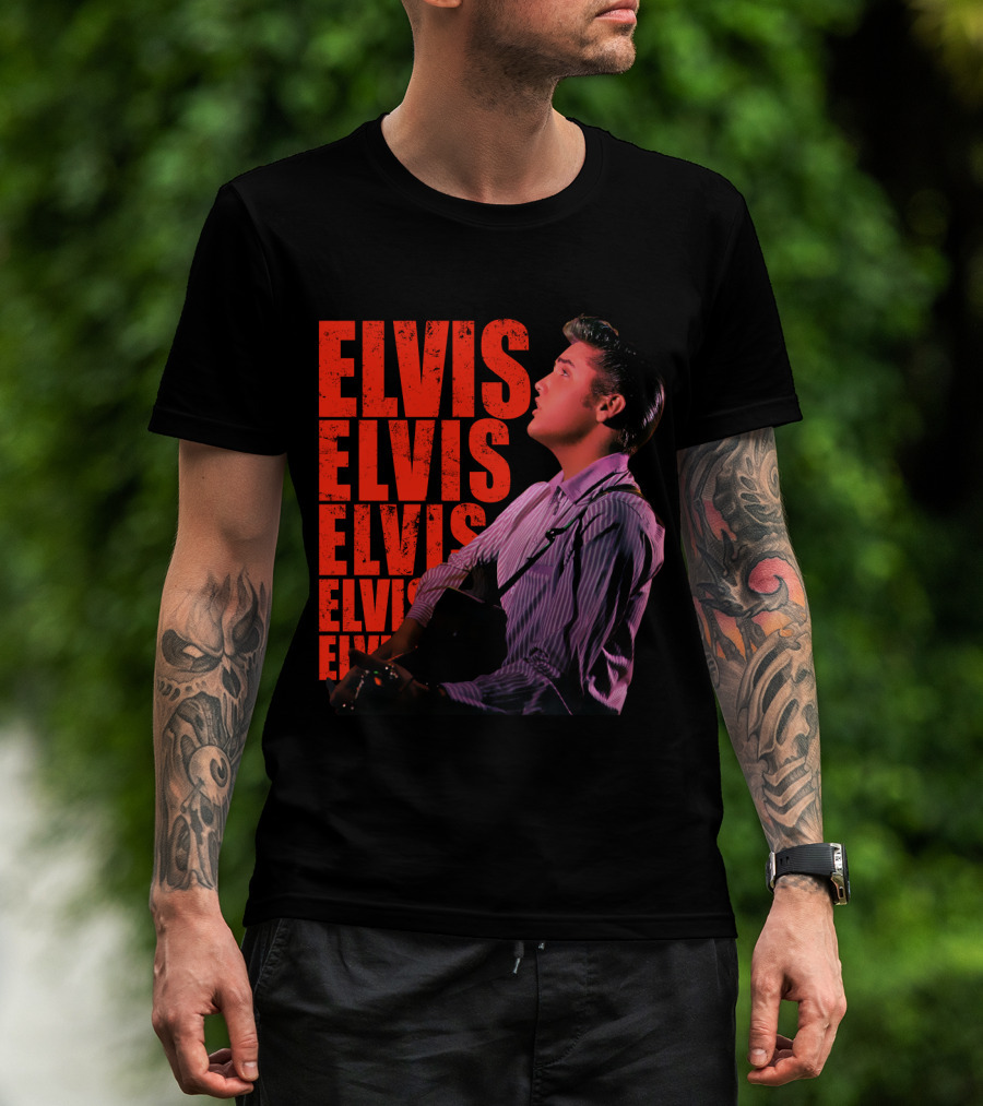 Elvis Vintage Style Portrait With Guitar T-Shirt
