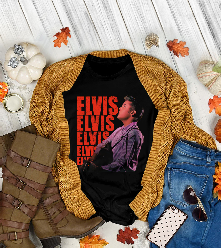 Elvis Vintage Style Portrait With Guitar T-Shirt