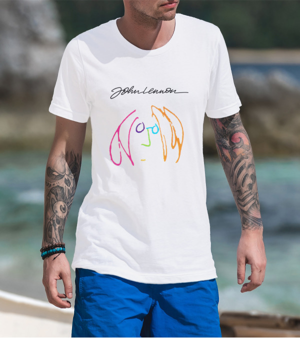 John Lennon Signature Neon Line Art Face JLN 04 Imagine T-Shirt
