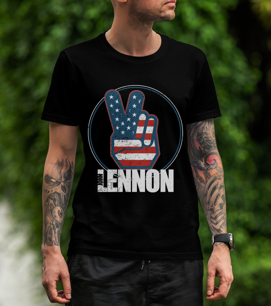 Jln John Lennon Peace Sign American Flag Style T-Shirt