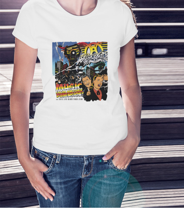 Aerosmith Music From Another Dimension Comic-Style Galactic Robot Skyline T-Shirt