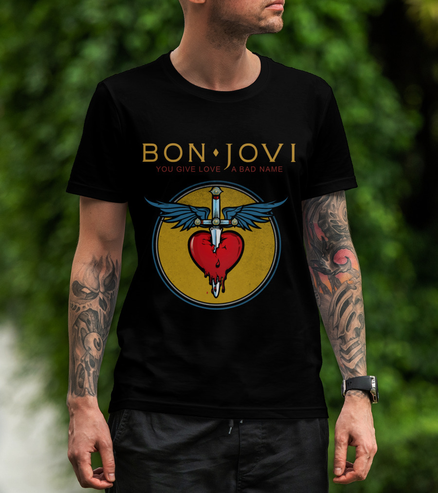 Bon Jovi You Give Love A Bad Name Winged Heart And Sword T-Shirt