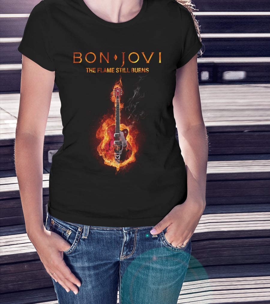 BON JOVI THE FLAME STILL BURNS Guitar On Fire T-Shirt