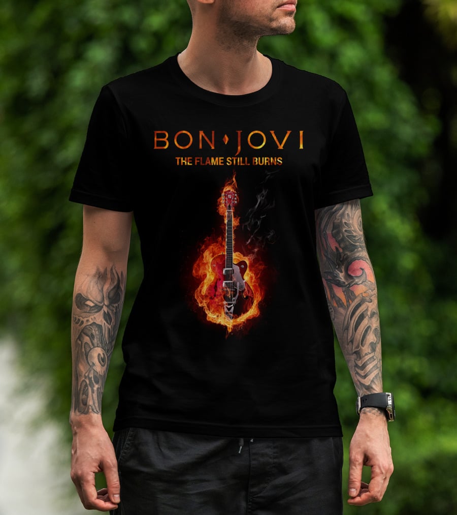 BON JOVI THE FLAME STILL BURNS Guitar On Fire T-Shirt