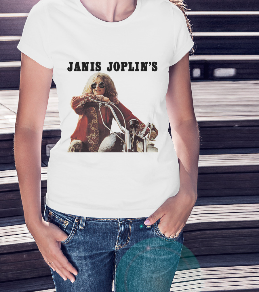 Janis Joplin's Iconic Motorcycle Pose T-Shirt