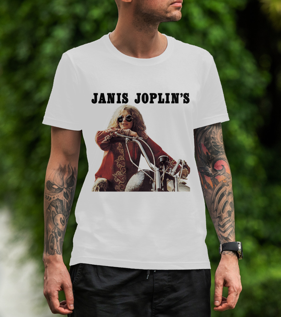 Janis Joplin's Iconic Motorcycle Pose T-Shirt