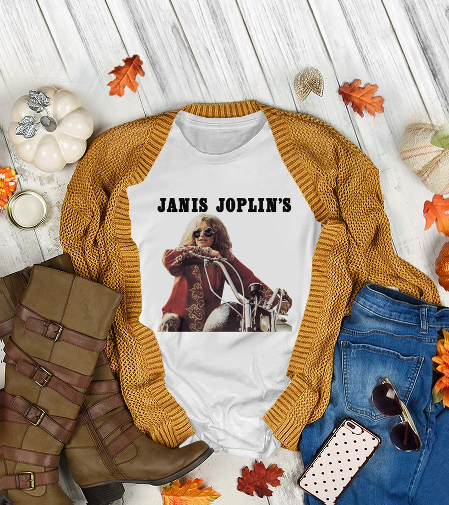 Janis Joplin's Iconic Motorcycle Pose T-Shirt