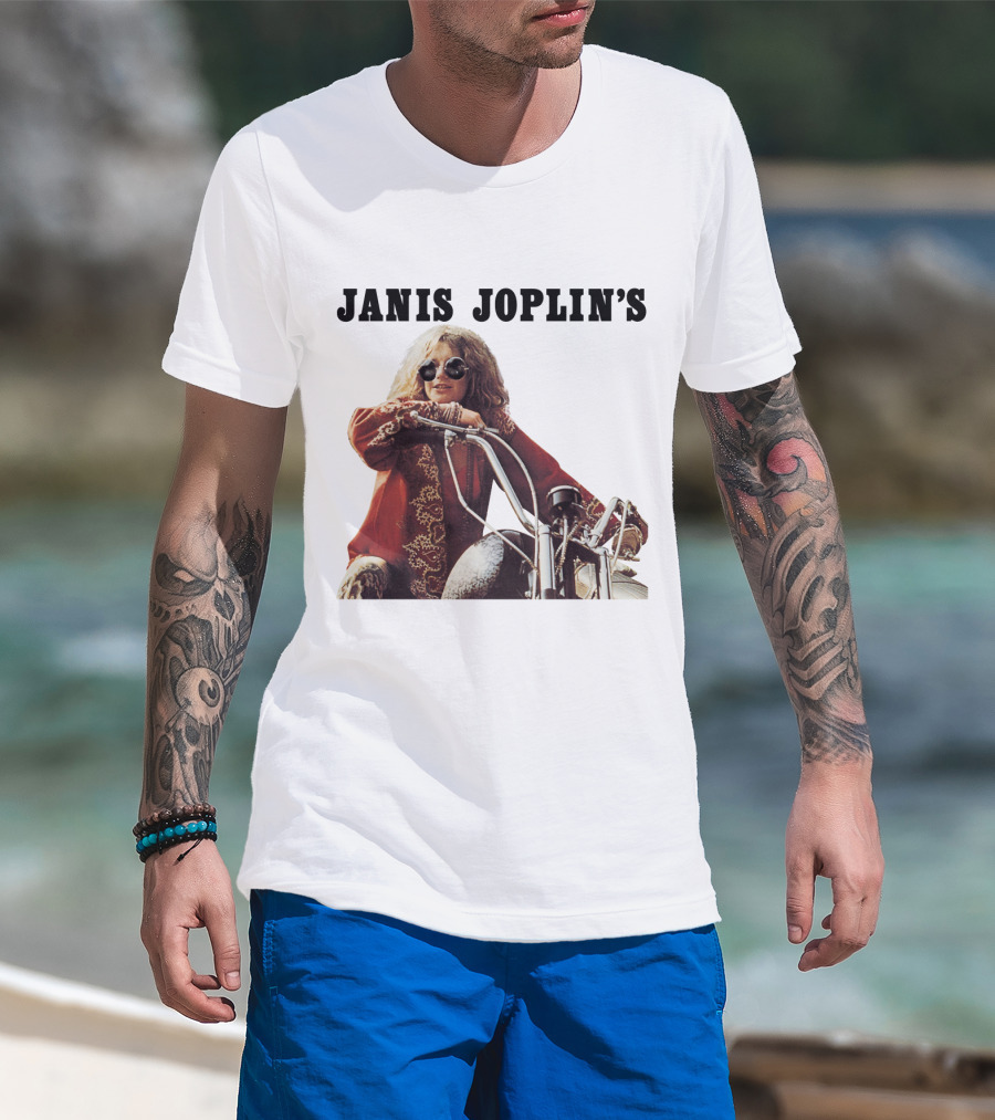 Janis Joplin's Iconic Motorcycle Pose T-Shirt