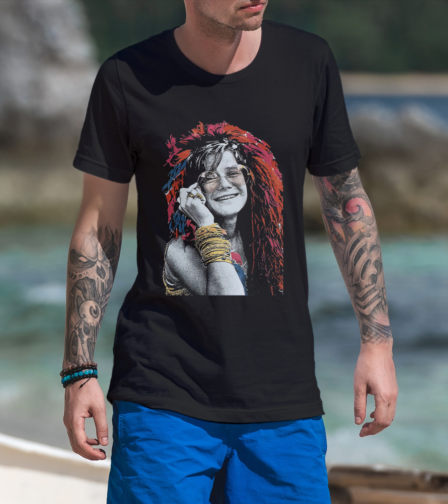 Jnjl 10 Iconic Smiling Portrait With Colorful Hair And Sunglasses T-Shirt