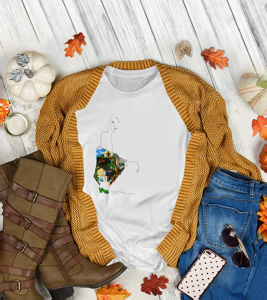 Jnmc 03 Ladies Of The Canyon Line Art With Colorful Houses And Nature Scene T-Shirt