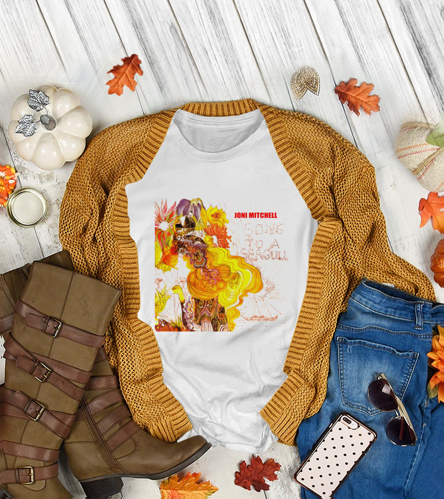 Joni Mitchell Song To A Seagull Colorful Floral Artwork With Yellow Orange Accents T-Shirt