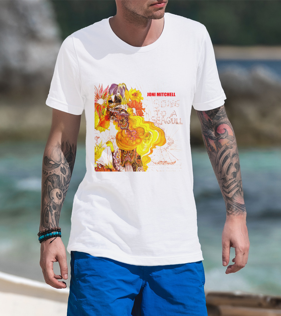 Joni Mitchell Song To A Seagull Colorful Floral Artwork With Yellow Orange Accents T-Shirt