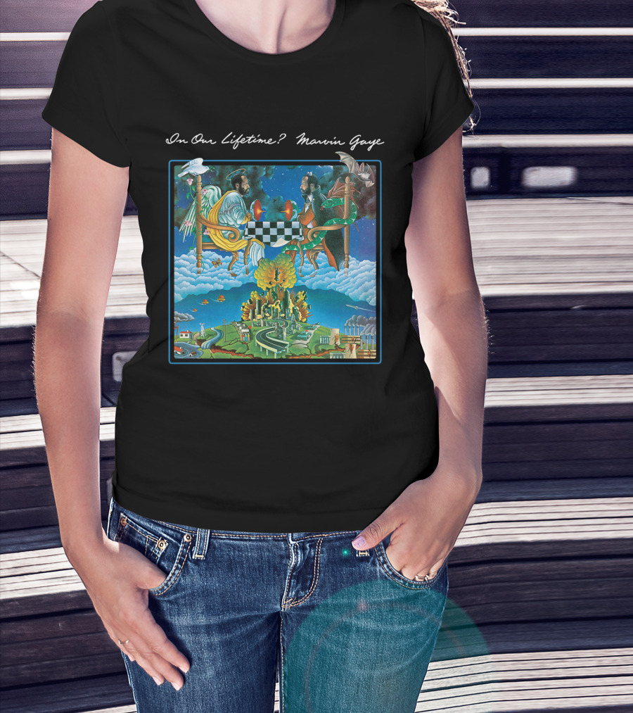 In Our Lifetime? Marvin Gaye Album Checkerboard Angels Earth Journey T-Shirt