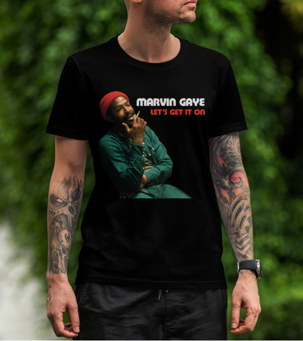 Marvin Gaye Let's Get It On Red Beanie Outfit Smoking Pose T-Shirt