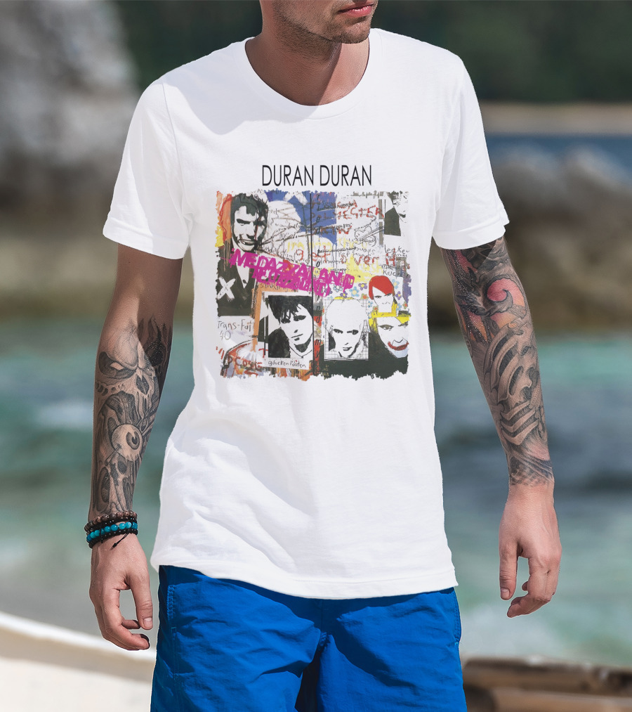 Duran Duran Medazzaland Collage Art With Faces And Graffiti Elements T-Shirt