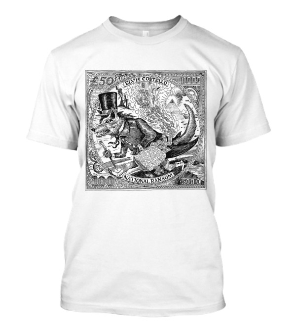 Elvis Costello National Ransom Art With Fox In Top Hat And Pyramid Motif T-Shirt