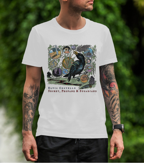 Elvis Costello Secret Profane And Sugarcane Blackbird And Icons T-Shirt